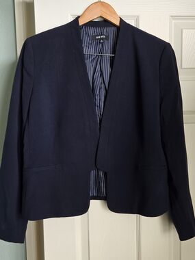 Women's Suit: Nine West Navy Collarless Open-Front Blazer With Pencil Skirt